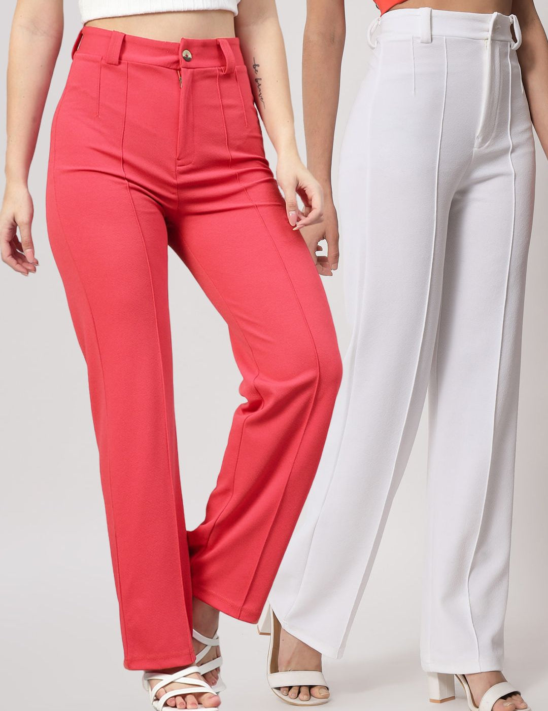 Kotty Women Pack Of 2 Relaxed Straight Leg High-Rise Easy Wash Trousers