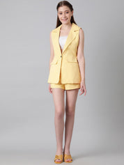 Kotty Yellow Notched Lapel Collar Blazer With Shorts