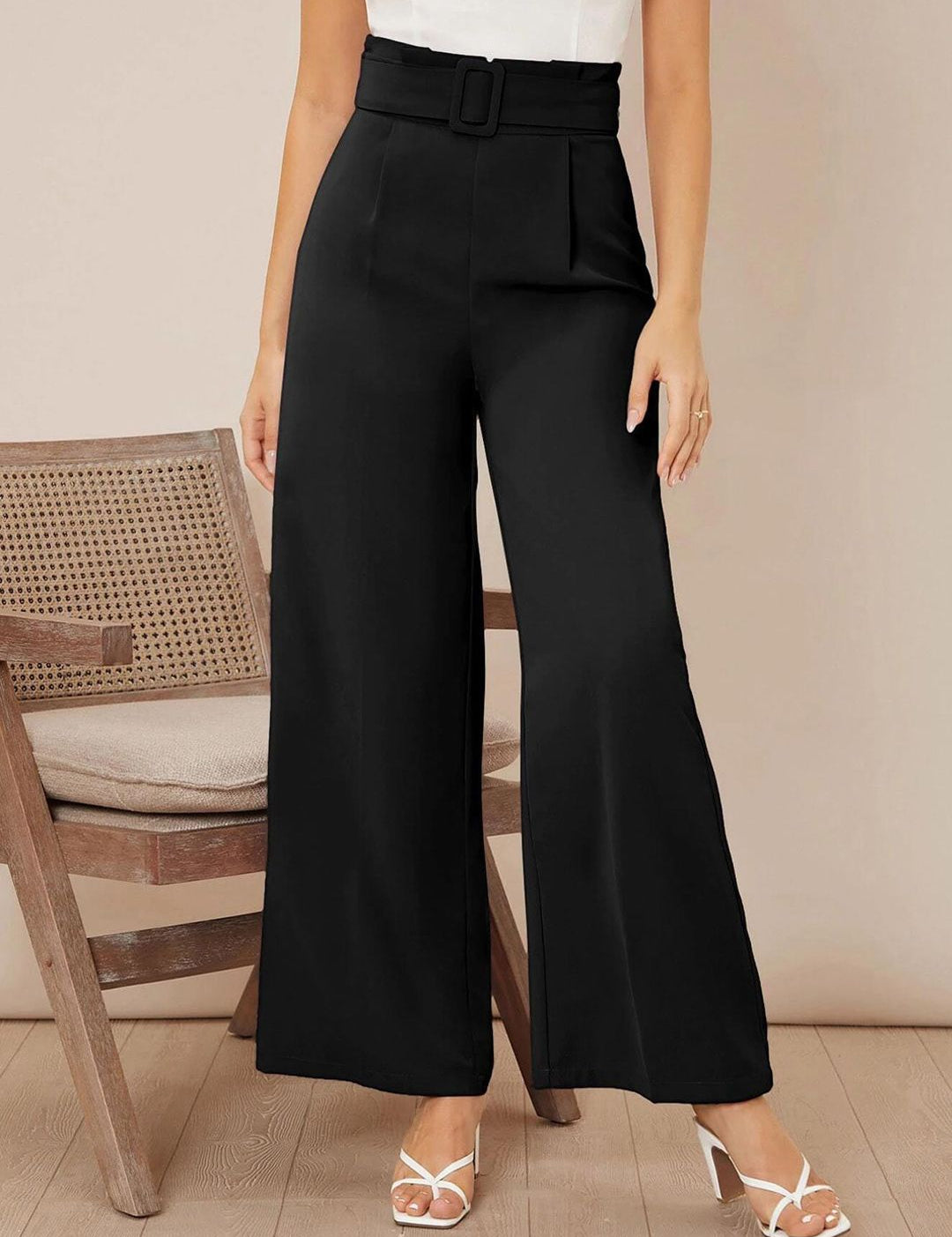 KOTTY BIZwear Women Relaxed High-Rise Easy Wash Pleated Parallel Trousers