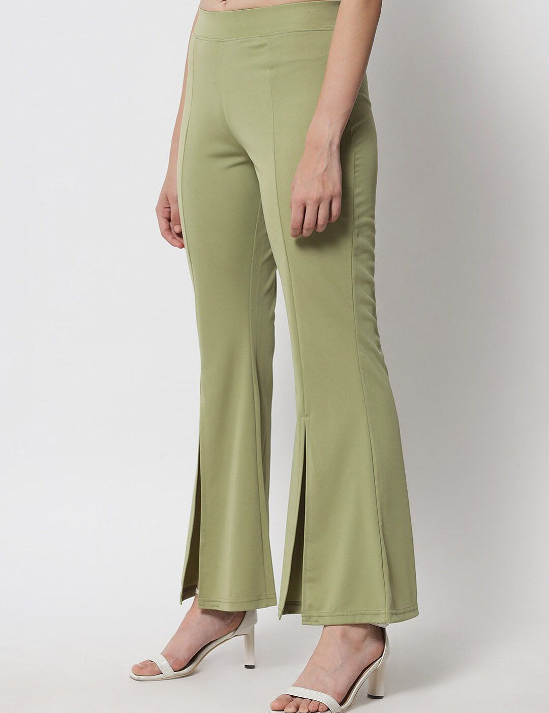 Kotty Women Green Solid Relaxed Fit Bootcut Trousers