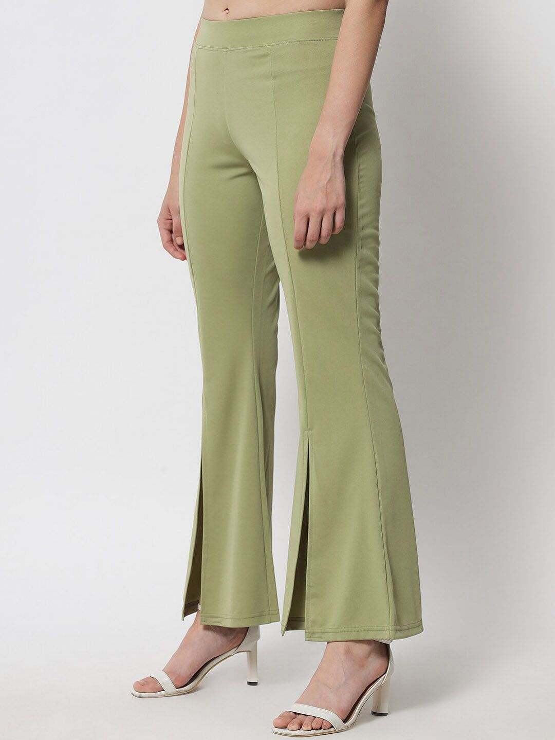 Kotty Women Green Solid Relaxed Fit Bootcut Trousers