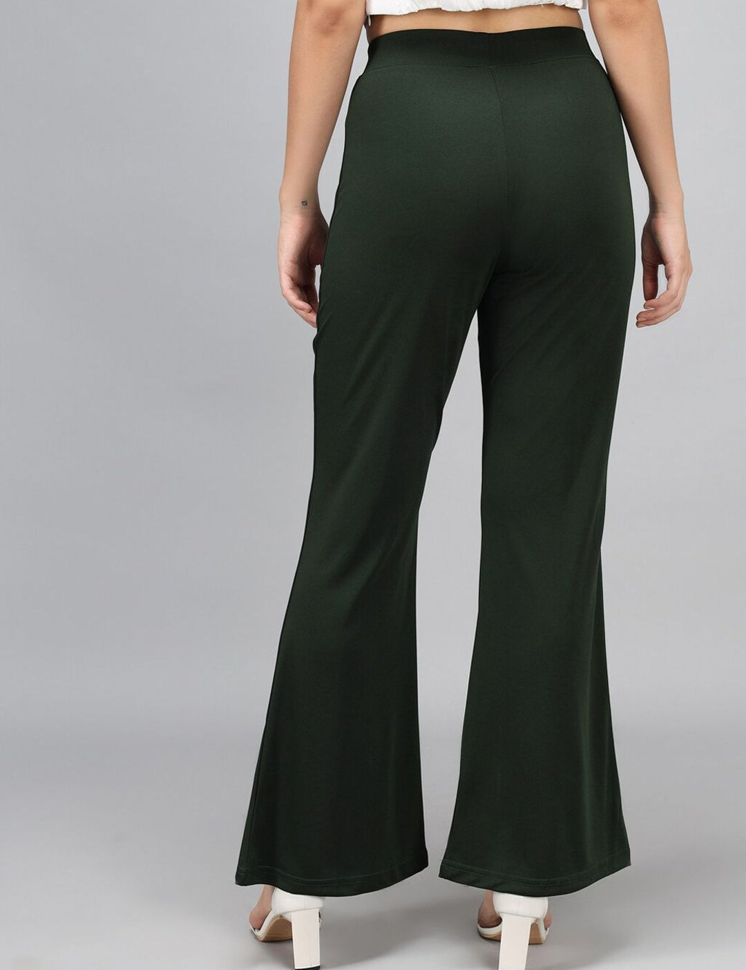 Kotty Women Green Flared High-Rise Bootcut Trousers