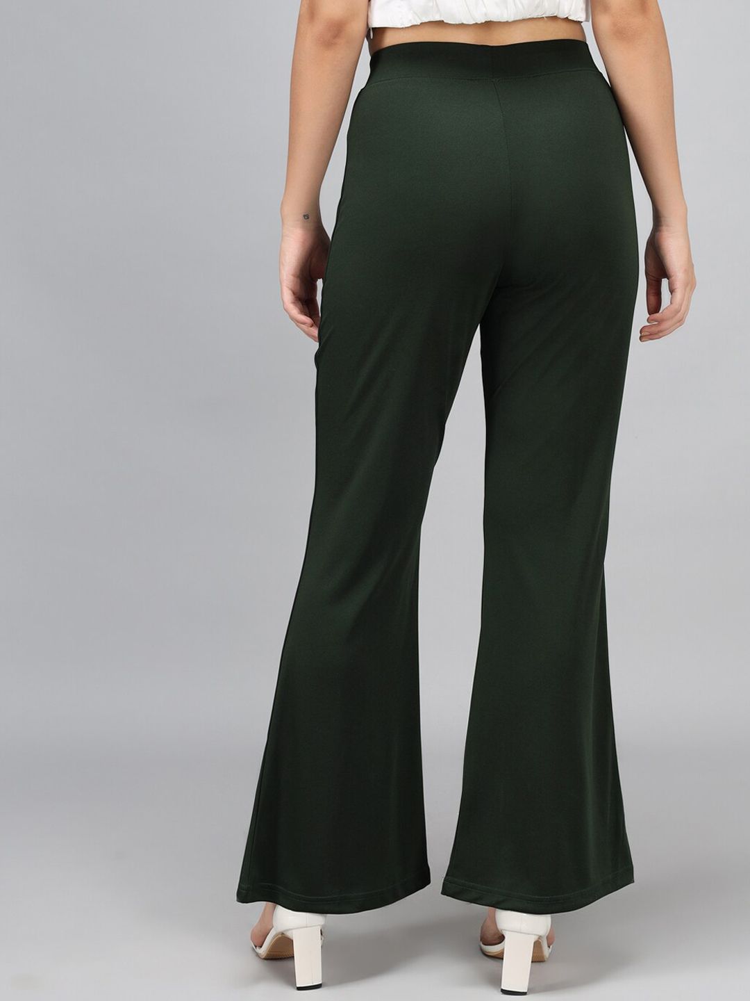 Kotty Women Green Flared High-Rise Bootcut Trousers