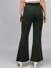 Kotty Women Green Flared High-Rise Bootcut Trousers
