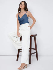 Kotty Blue Cowl Neck Sleeveless Satin Top