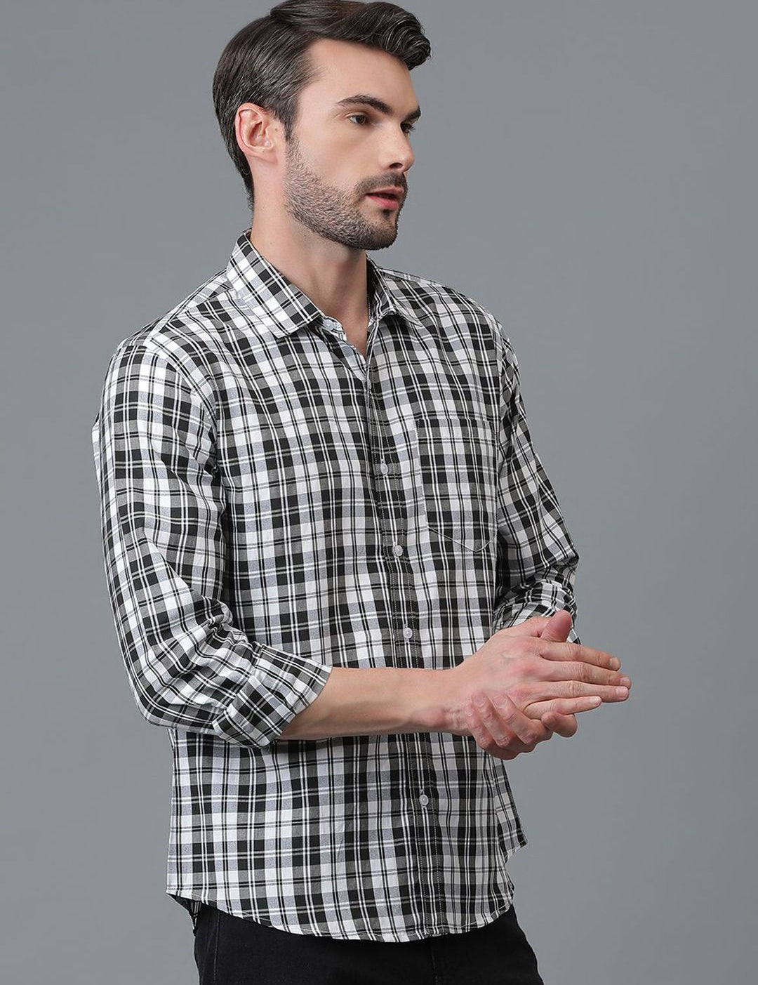Kotty New Tartan Checks Spread Collar Casual Shirt