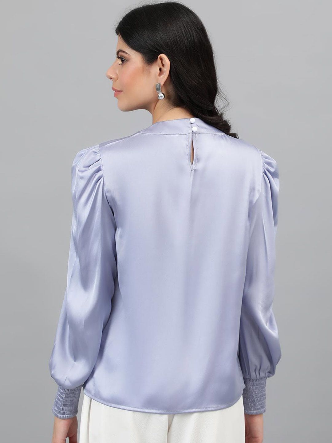 Kotty Purple Puff Sleeves Satin Top