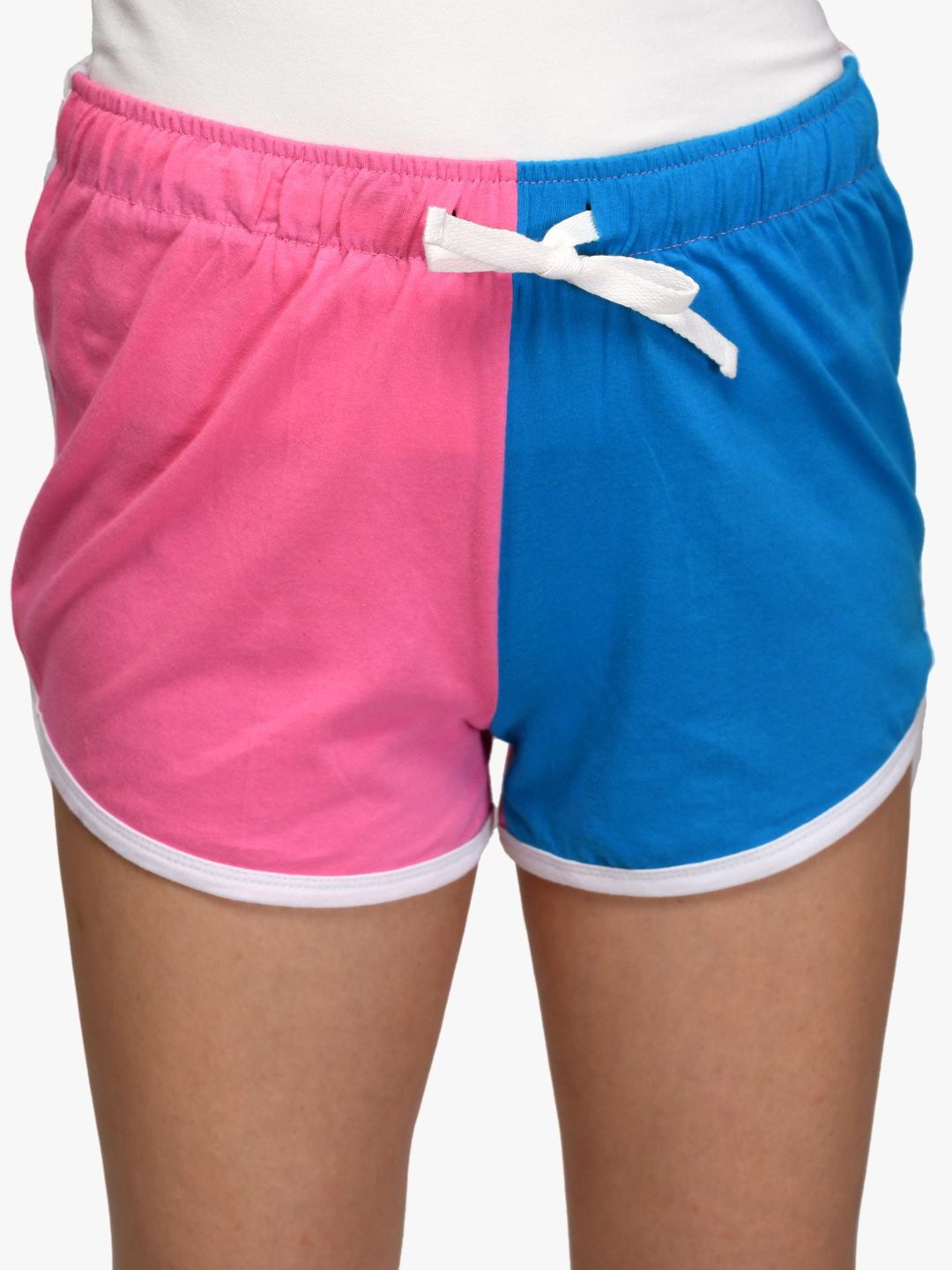 Kotty Women Pink And Blue Colourblocked Regular Fit Hot Pants