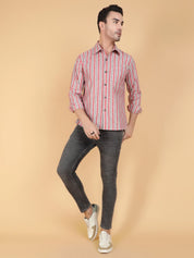 Kotty Men Relaxed Fit Spread Collar Striped Casual Shirt