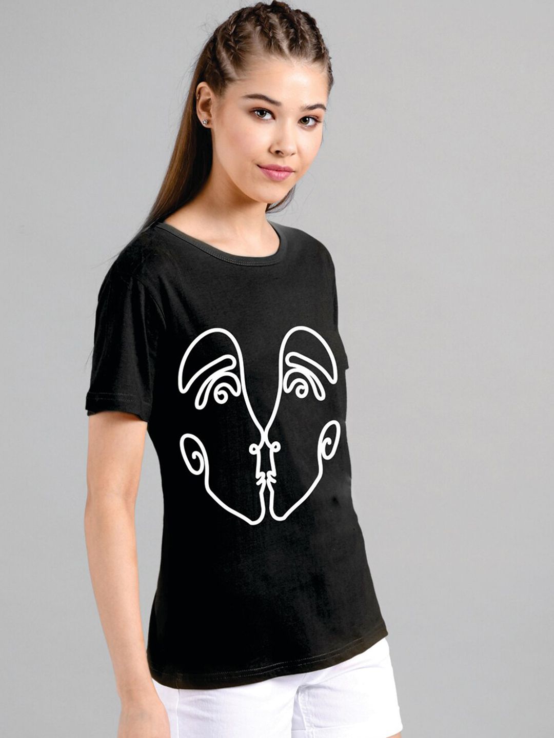 Kotty Women Black Printed Round Neck T-shirt