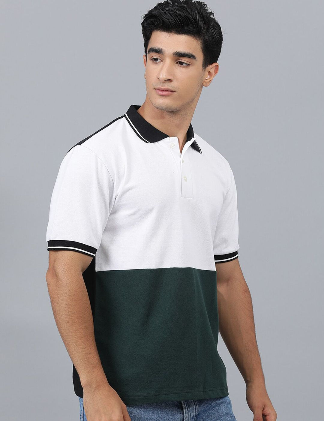 Kotty Colourblocked Polo Collar Cotton T-shirt