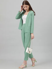 Kotty Green Collarless Long Sleeves Blazer With Trousers