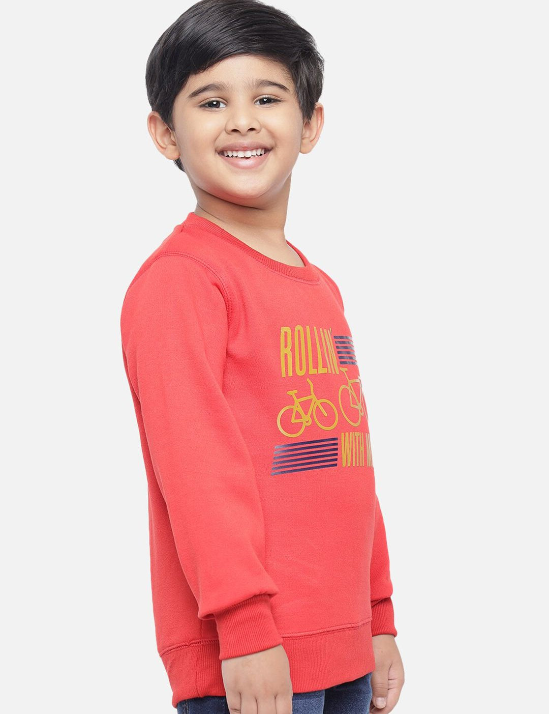 Kotty Boys Red & Yellow Printed Round Neck Sweatshirt