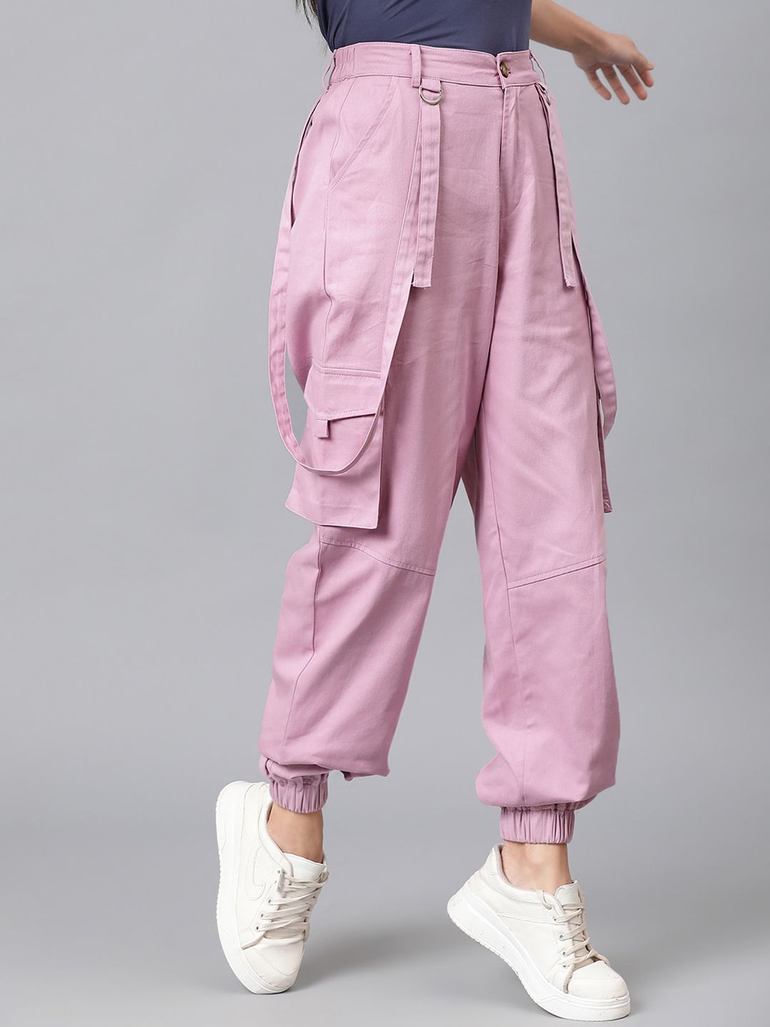 CURVE BY KOTTY Women Relaxed High-Rise Easy Wash Cargos Trouser