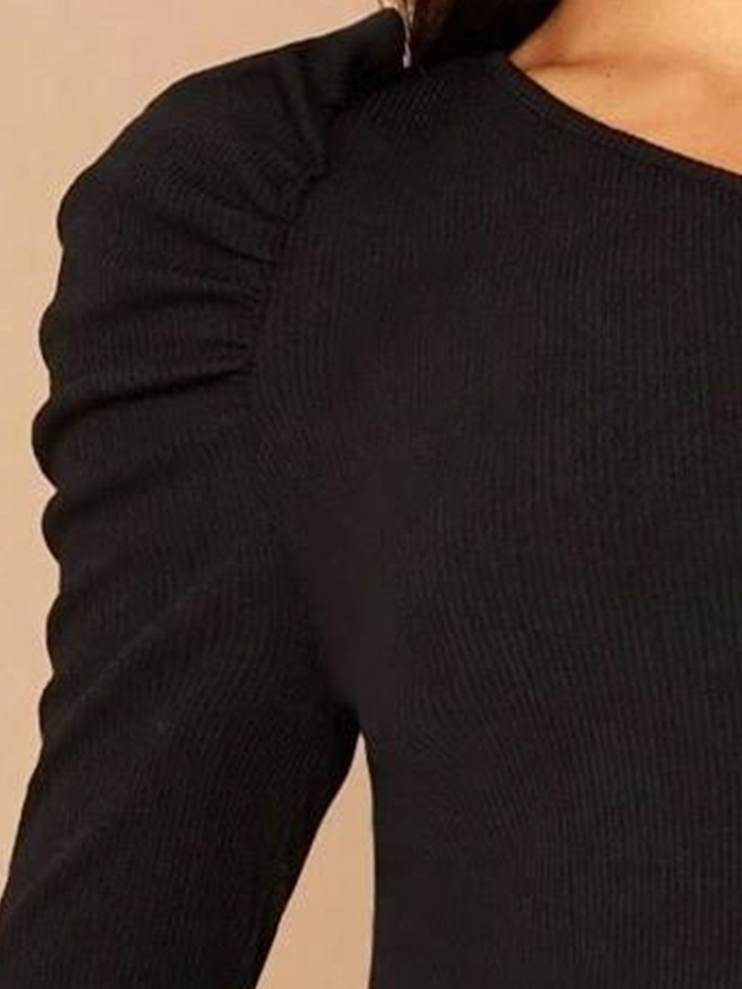 Kotty Black One Shoulder Puff Sleeve Top