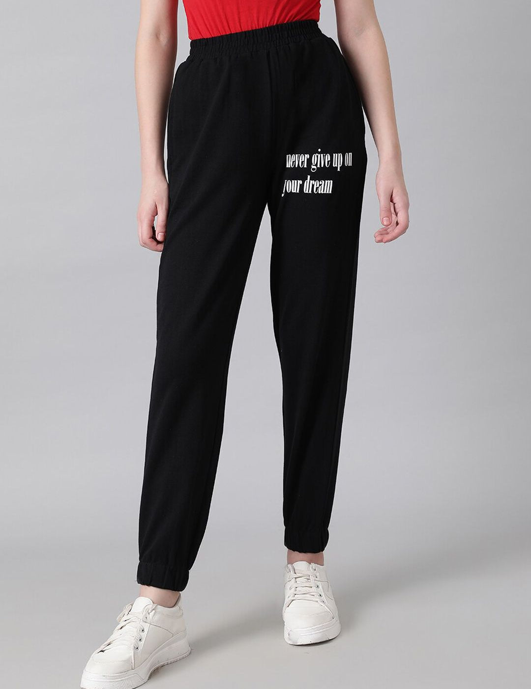 Kotty Women Black Typography Printed Relaxed Fit Joggers