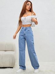 Kotty Women Wide Leg High-Rise Clean Look Crinkle Stretchable Jeans