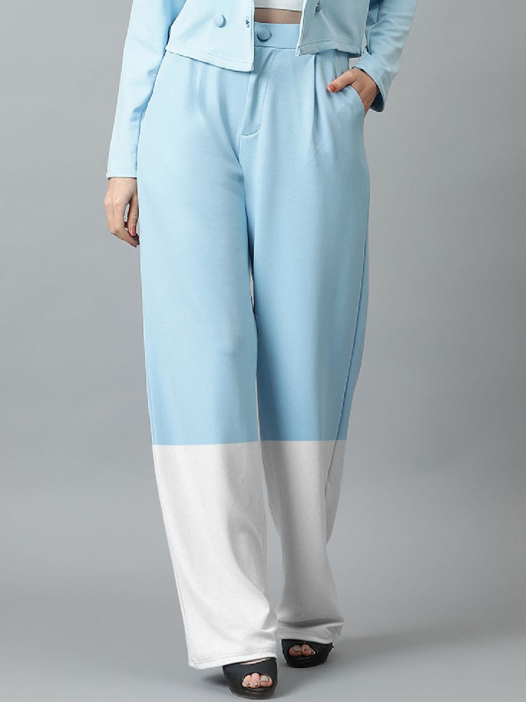 Kotty Women Colourblocked High-Rise Easy Wash Trousers