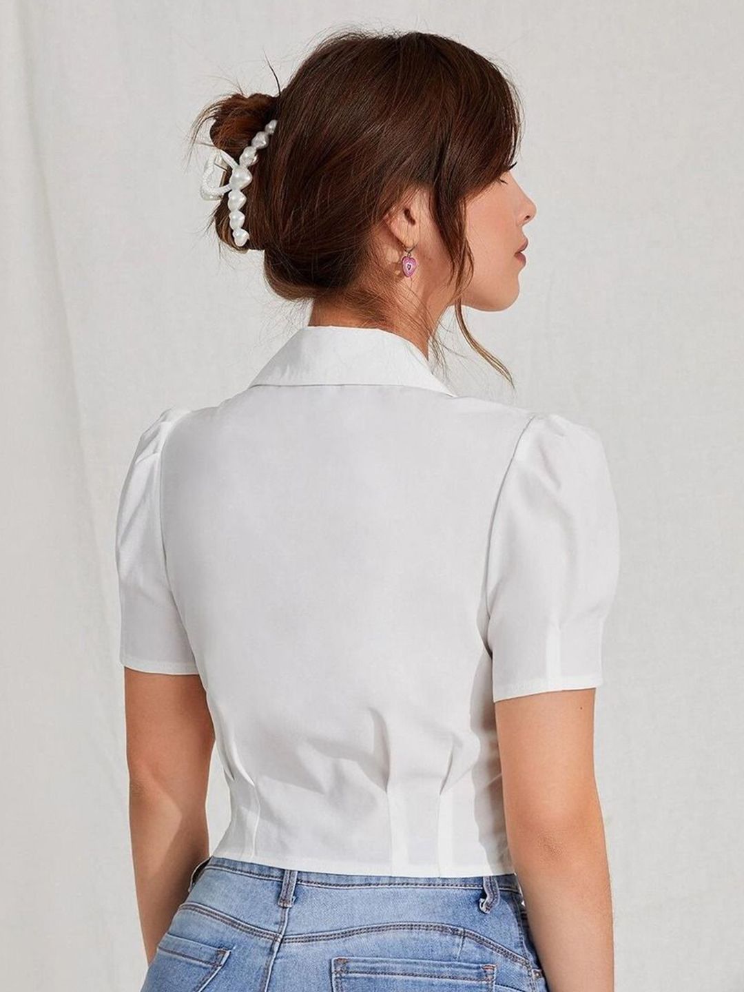 Kotty Women Shirt Collar Shirt Style Crop Top