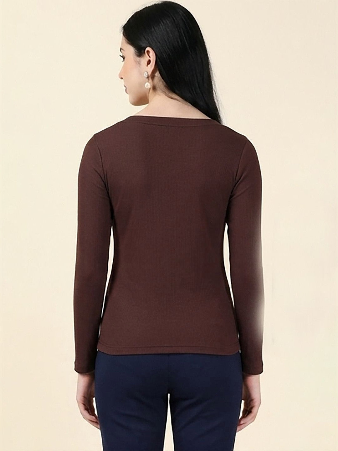 Kotty Top Caramel Brown Women's Scoop Long-Sleeve Fashion