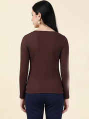 Kotty Top Caramel Brown Women's Scoop Long-Sleeve Fashion