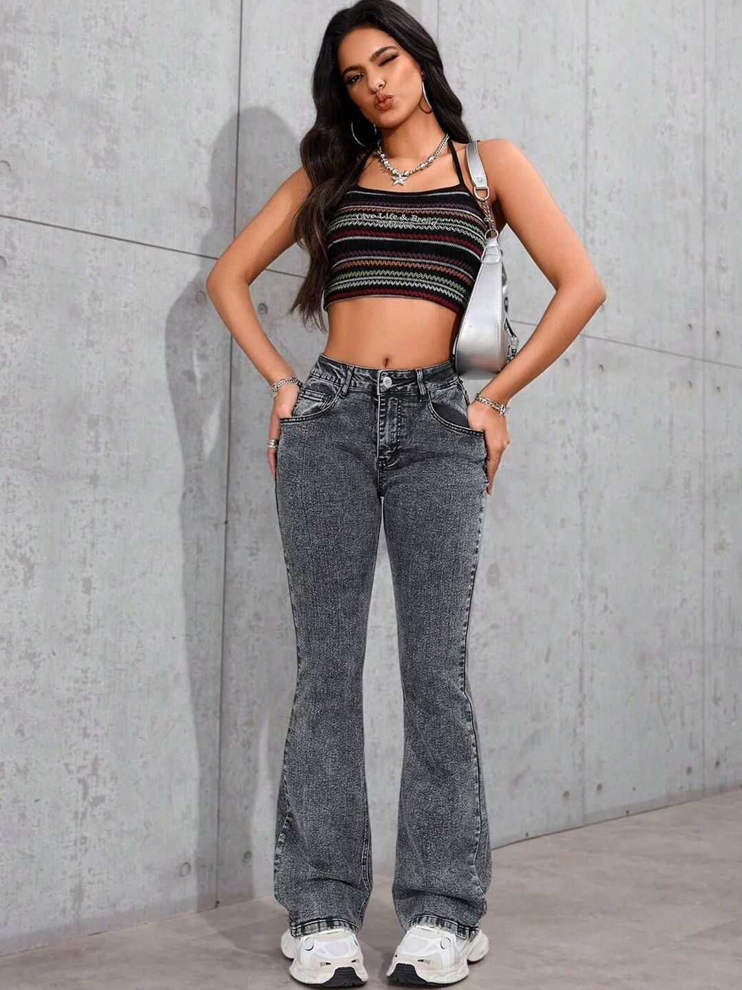 Kotty Women Jean Bootcut High-Rise Heavy Fade Stretchable Jeans