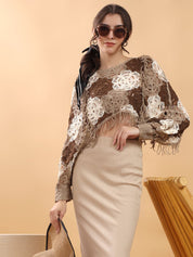 Kotty Self Design Round Neck Cotton Top