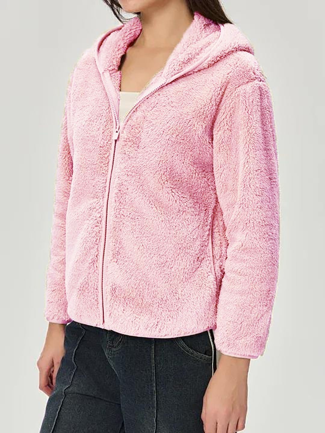 Kotty Women Hooded Self Design Open Front Jacket