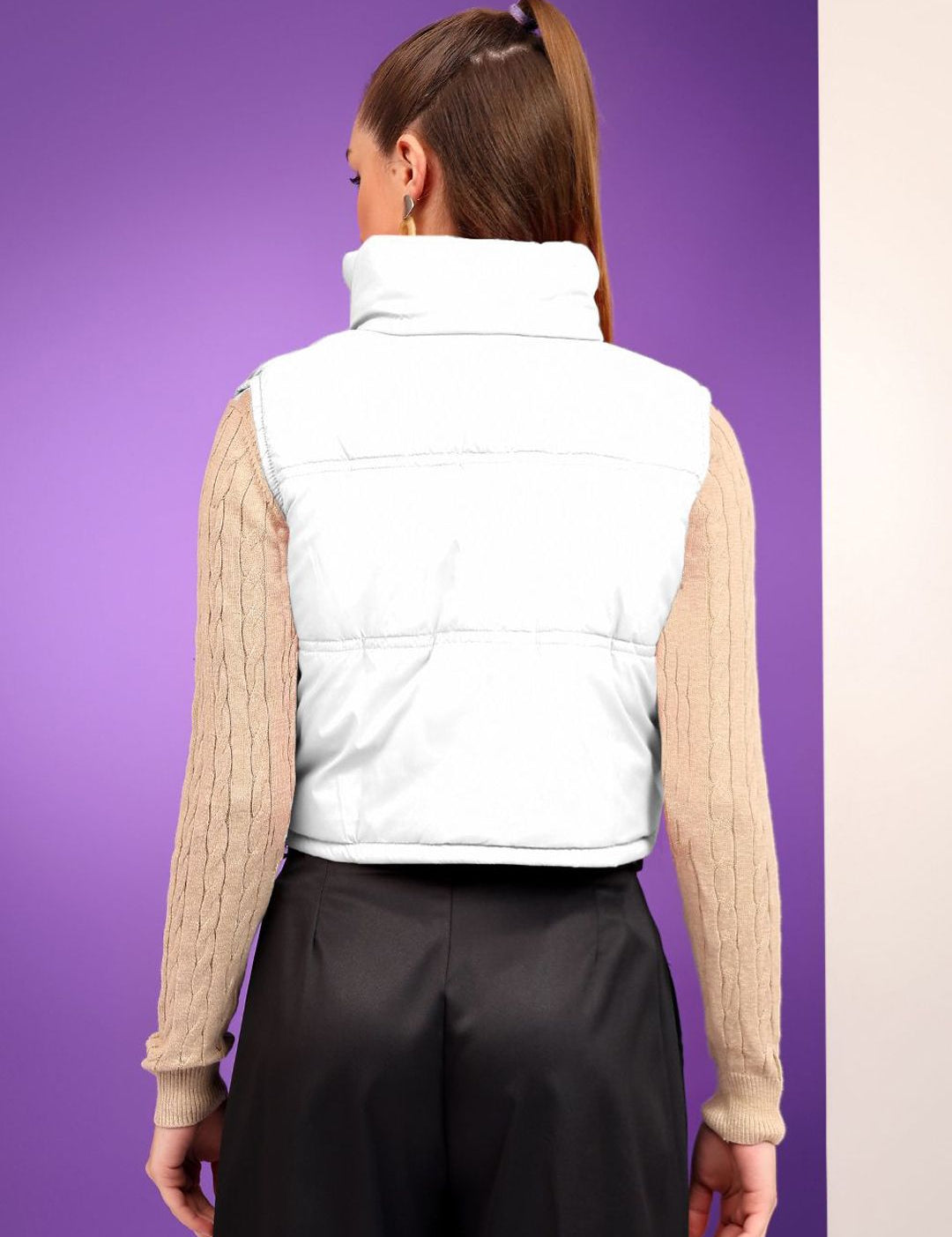 Kotty Women Mock Collar Solid Cotton Insulator Gilet Jacket