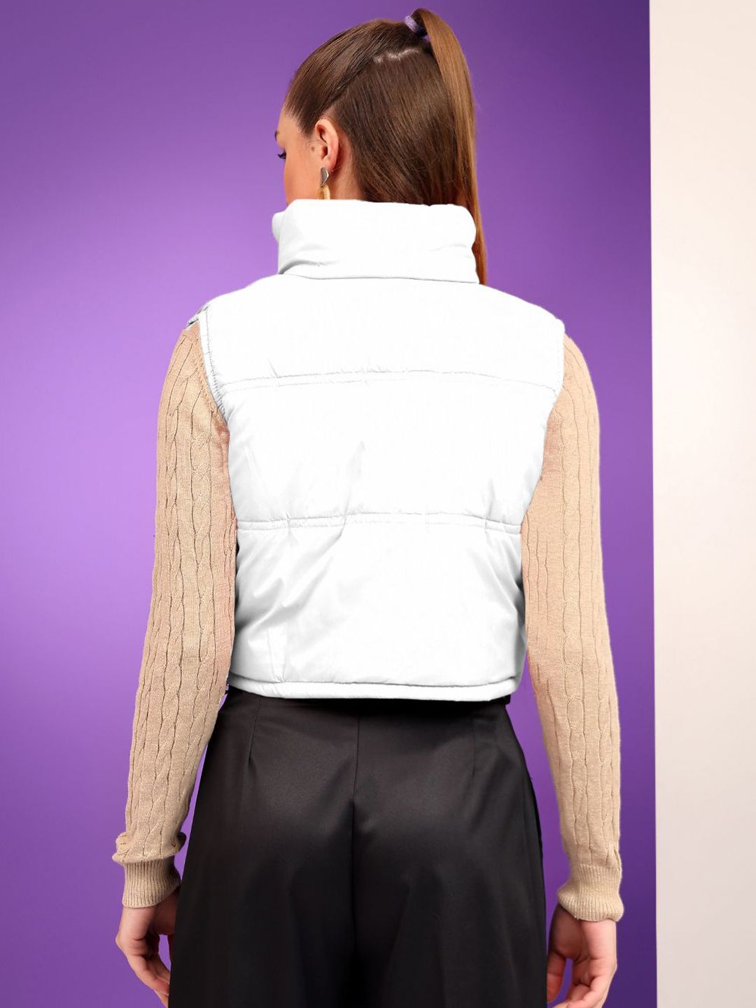 Kotty Women Mock Collar Solid Cotton Insulator Gilet Jacket