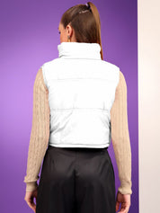 Kotty Women Mock Collar Solid Cotton Insulator Gilet Jacket