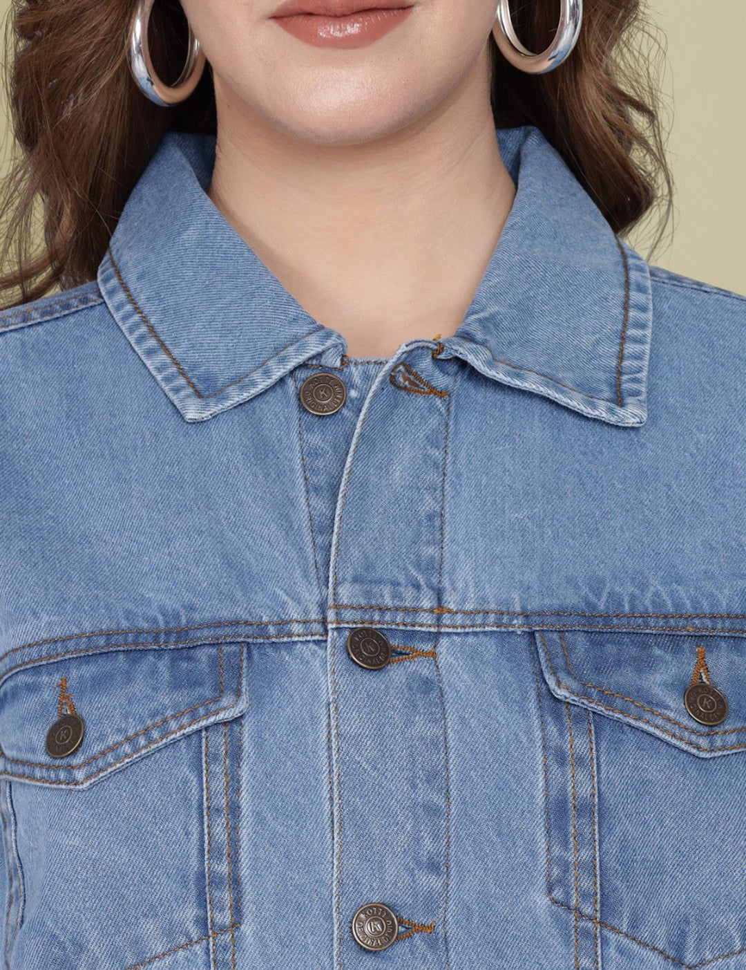Kotty Women Spread Collar Solid Cotton Casual Denim Jacket