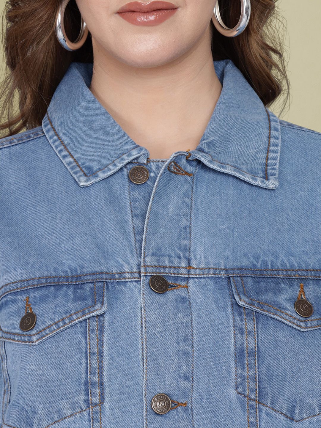 Kotty Women Spread Collar Solid Cotton Casual Denim Jacket