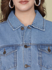 Kotty Women Spread Collar Solid Cotton Casual Denim Jacket