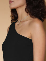 Kotty Women Solid One Shoulder Bodycon Mini Dress