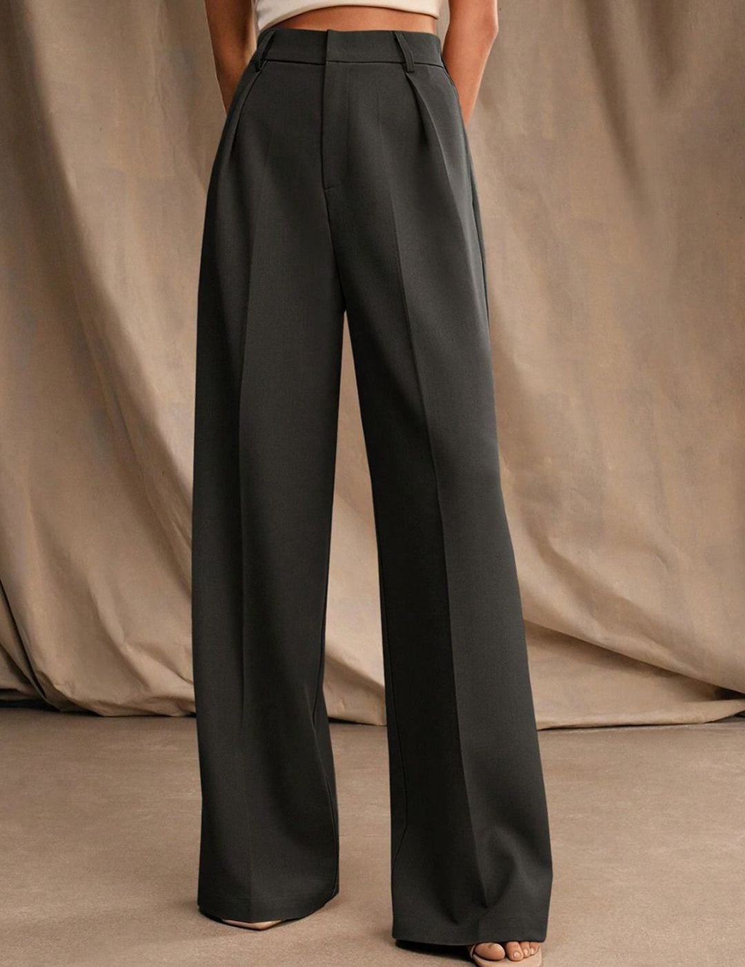 Kotty Women High-Rise Relaxed Straight Leg Pleated Wide Leg Trousers