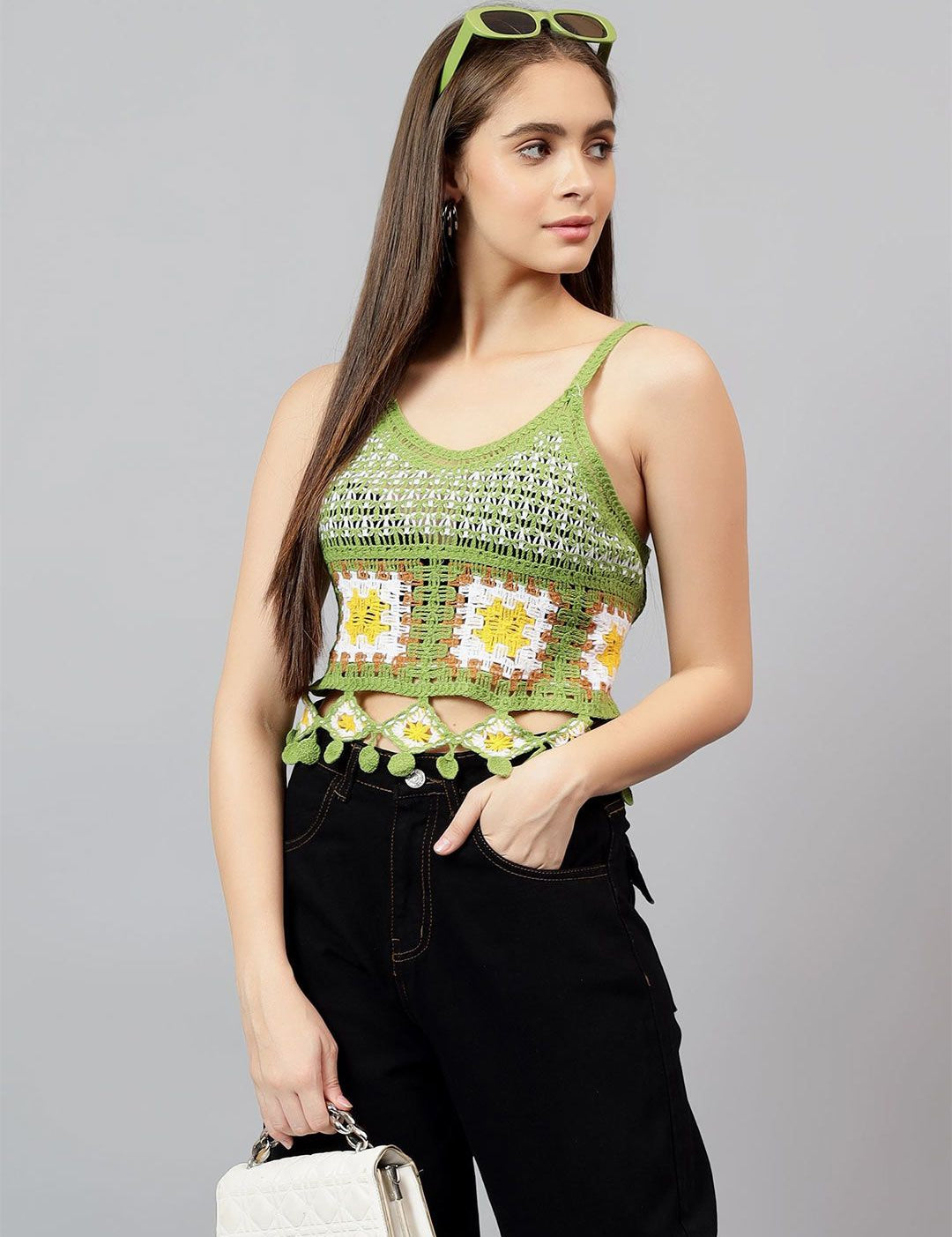 Kotty Women Self Design Scoop Neck Cotton Top