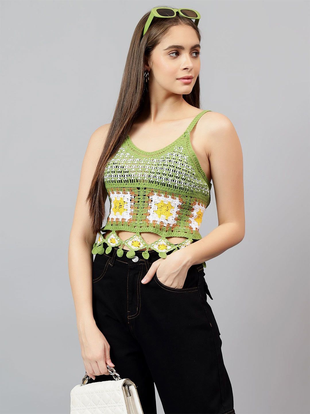 Kotty Women Self Design Scoop Neck Cotton Top