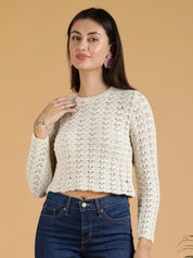 Kotty Women Open Knit Pullover Crop Sweaters
