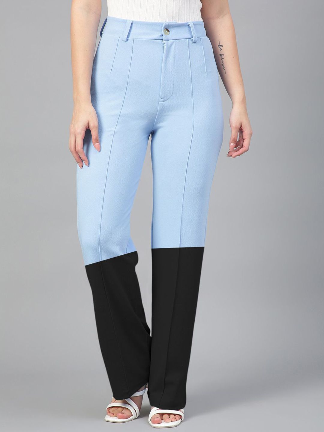Kotty Women Colourblocked High-Rise Pleated Regular Trousers