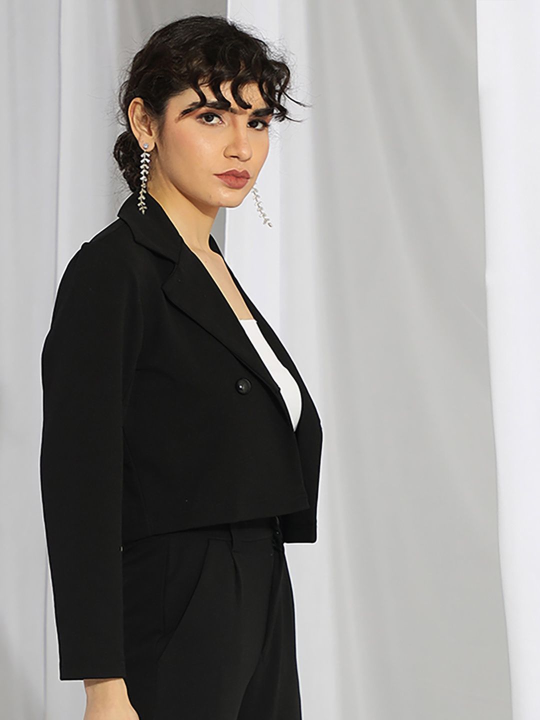 KOTTY Basics Women Double Breasted Crop Blazer