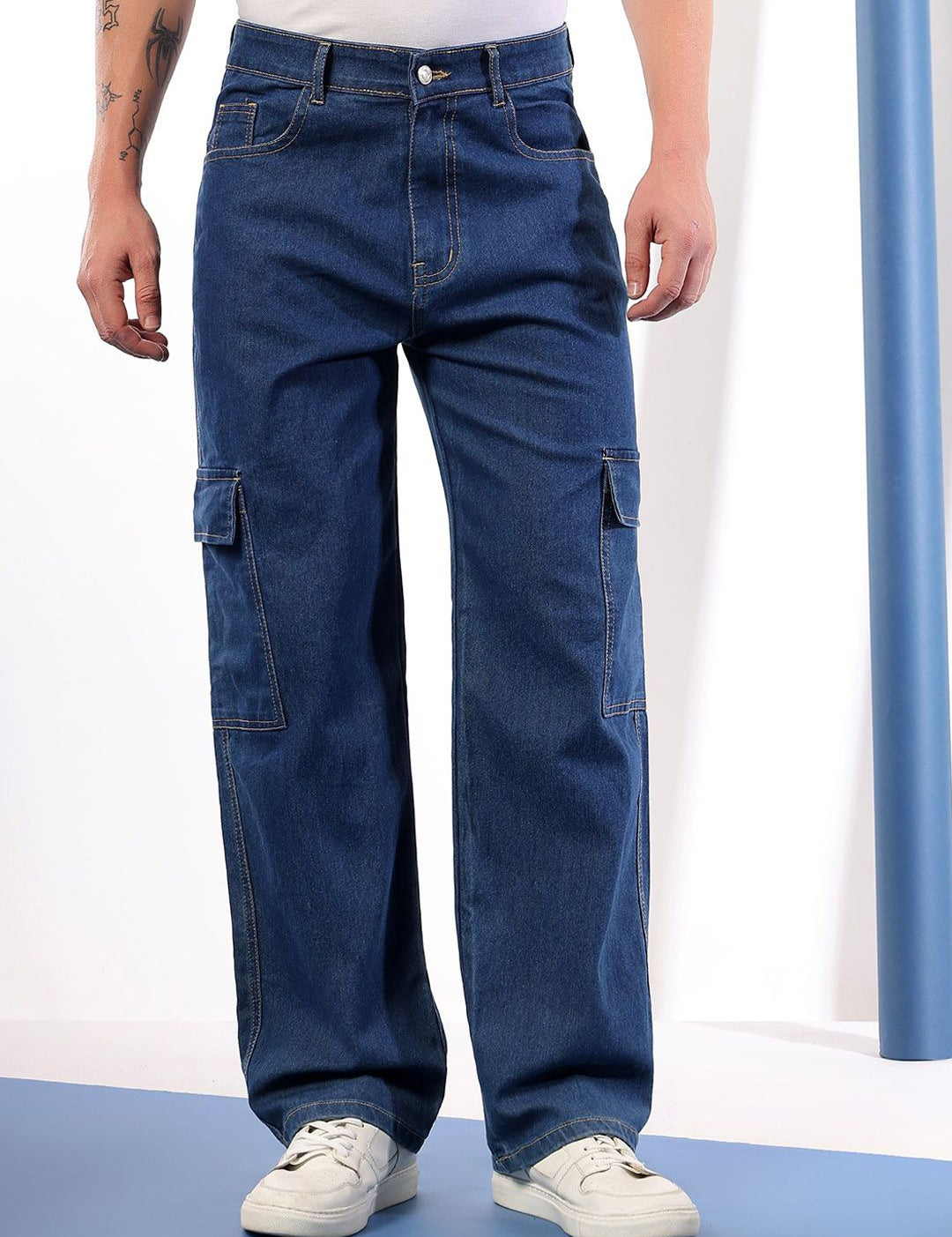 Kotty Men Relaxed Fit Low-Rise Cargo Styles Stretchable Jeans