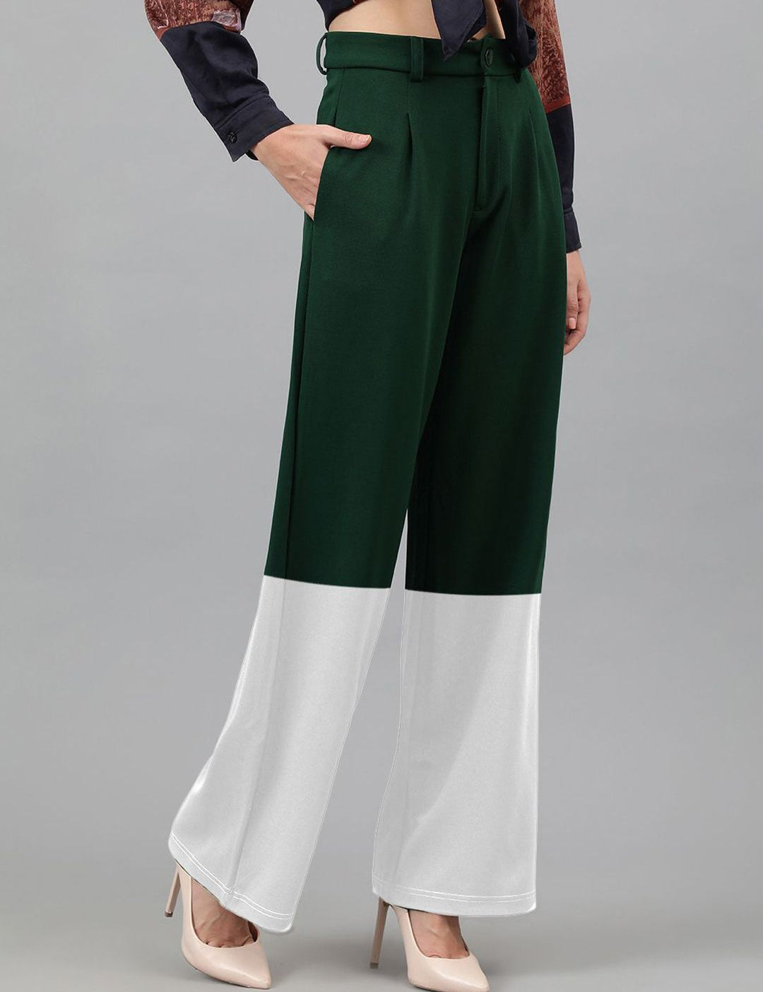 Kotty Women Colourblocked High-Rise Easy Wash Regular Trousers