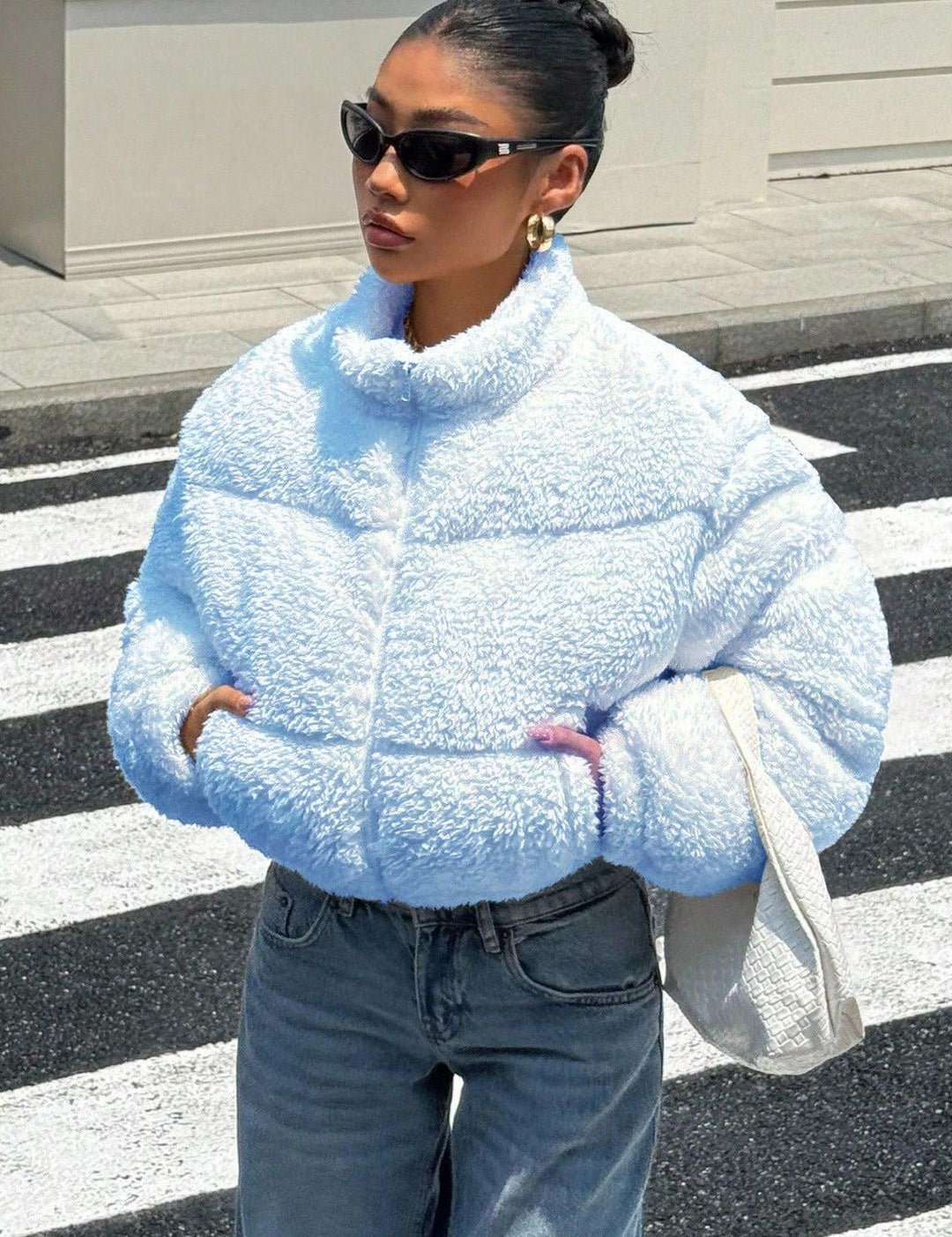 Kotty Women Mock Collar Self Design Open Front Jacket