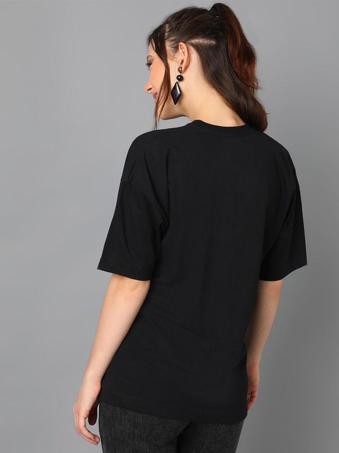 Kotty Graphic Printed Round Neck Drop-Shoulder Sleeves Oversized T-shirt