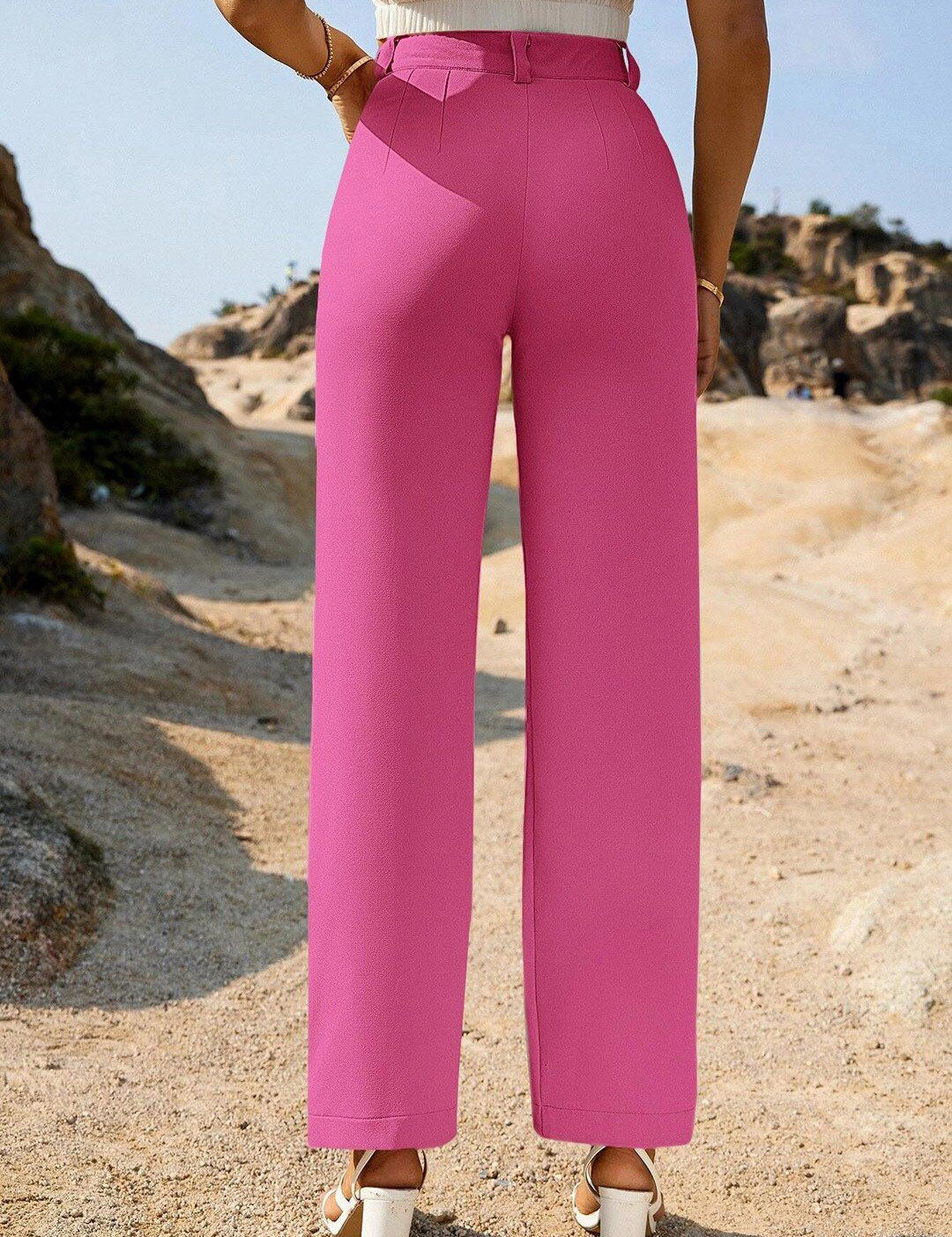 Kotty Women Pink Relaxed Straight Leg Straight Fit High-Rise Trousers