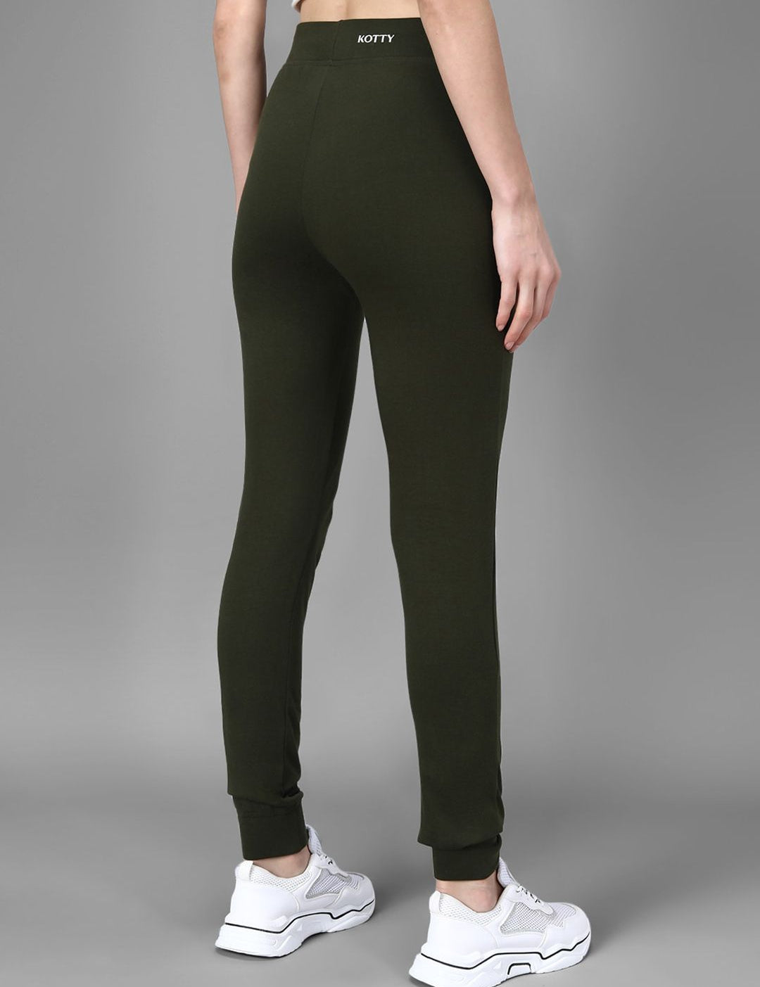 Kotty Women Olive Green & White Printed Joggers