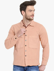Kotty Men Peach-Coloured Solid Denim Jacket