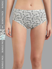 Kotty Women Pack Of 3 Printed Cotton Hipster Briefs
