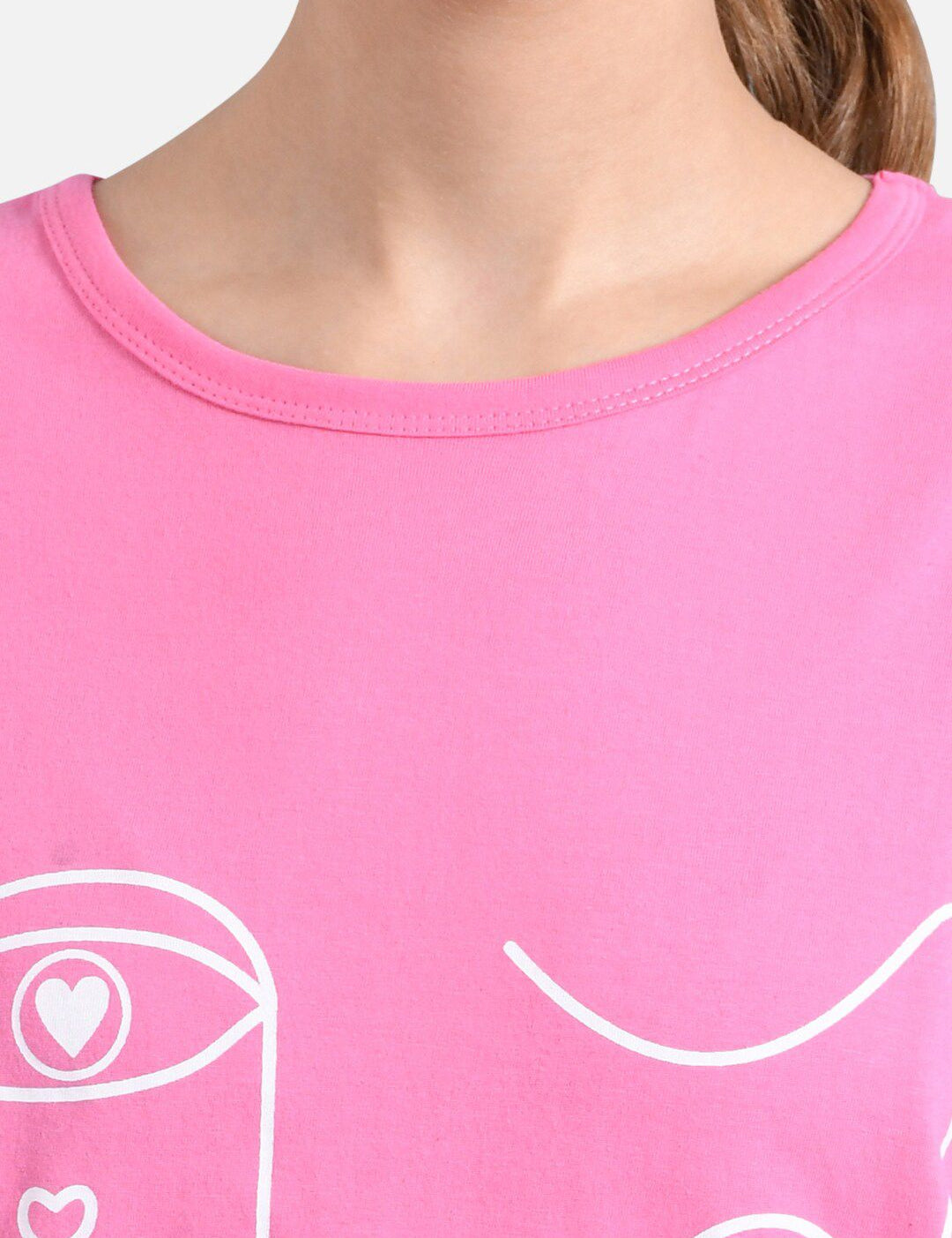 Kotty Women Pink & White Printed Round Neck T-shirt